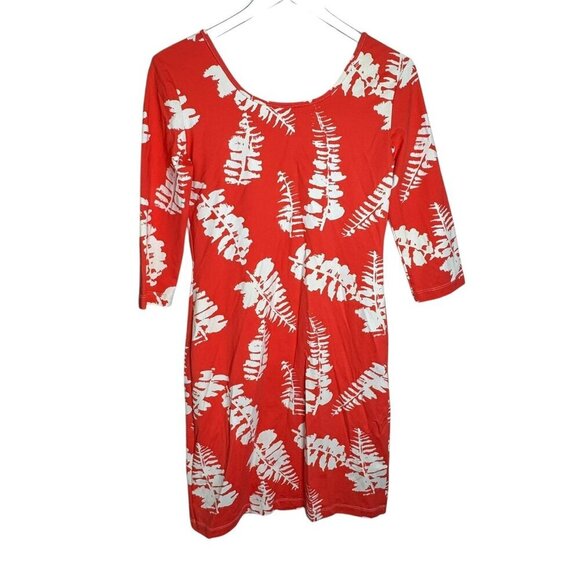 Persifor Red & White Fern Print Dress 3/4 Sleeve Scoop Neck size small Stretchy - Picture 4 of 8